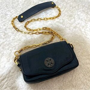 Tory Burch Leather Small Crossbody Bag Black w/ Gold Chain